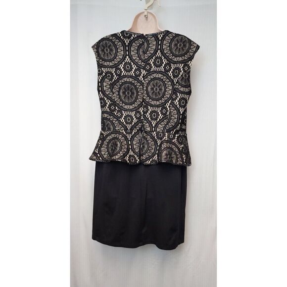 Enfocus Black Floral Lace Panel Back Zipper Sleeveless Stretch Peplum Dress 14W - Picture 4 of 7